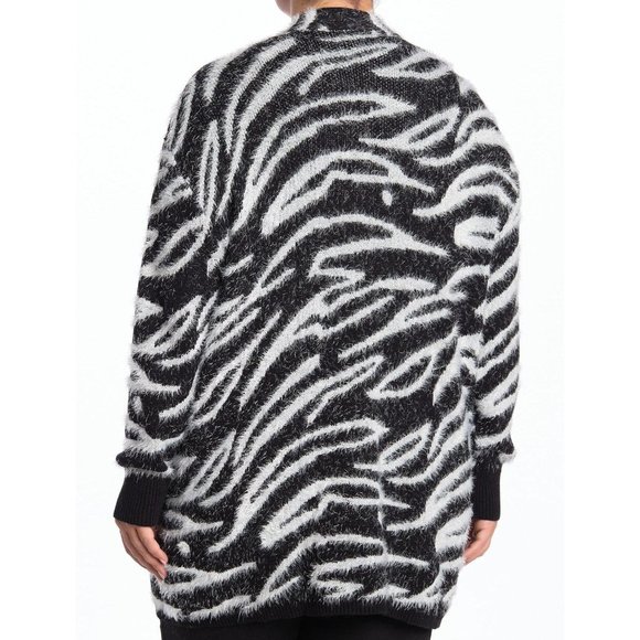 Susina | zebra print eyelash open cardigan | 1X - Picture 2 of 14